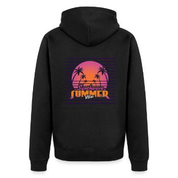 Palm Vaporwave Vibes Tropical Hello Summer 2022 - Unisex Premium Bio Zip Hoodie - Schwarz - Hinten - Nico (187cm)