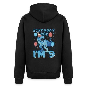 Boy Age 9 Year Old Cute Birth Born Roar Dinosaur - Unisex Premium Bio Zip Hoodie - Schwarz - Hinten - Nico (187cm)