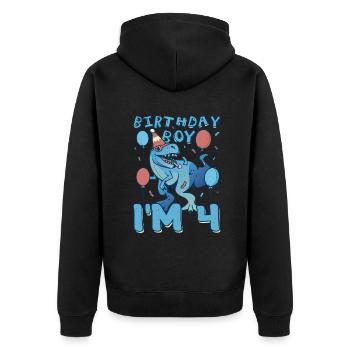 Boy Age 4 Year Old Cute Birth Born Roar Dinosaur - Unisex Premium Bio Zip Hoodie - Schwarz - Hinten - Nico (187cm)