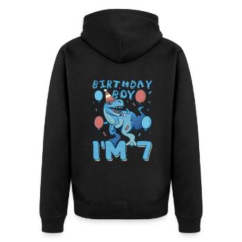Boy Age 7 Year Old Cute Birth Born Roar Dinosaur - Unisex Premium Bio Zip Hoodie - Schwarz - Hinten - Nico (187cm)