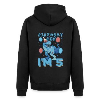 Boy Age 5 Year Old Cute Birth Born Roar Dinosaur - Unisex Premium Bio Zip Hoodie - Schwarz - Hinten - Nico (187cm)
