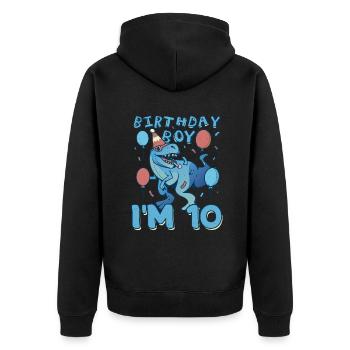 Boy Age 10 Year Old Cute Birth Born Roar Dinosaur - Unisex Premium Bio Zip Hoodie - Schwarz - Hinten - Nico (187cm)