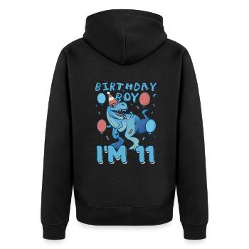 Boy Age 11 Year Old Cute Birth Born Roar Dinosaur - Unisex Premium Bio Zip Hoodie - Schwarz - Hinten - Nico (187cm)