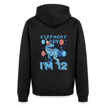 Boy Age 12 Year Old Cute Birth Born Roar Dinosaur - Unisex Premium Bio Zip Hoodie - Schwarz - Hinten - Nico (187cm)
