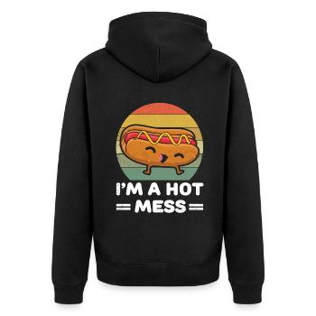 Retro Vintage Hot Dog Sandwich Mess Cute - Unisex Premium Bio Zip Hoodie - Schwarz - Hinten - Nico (187cm)