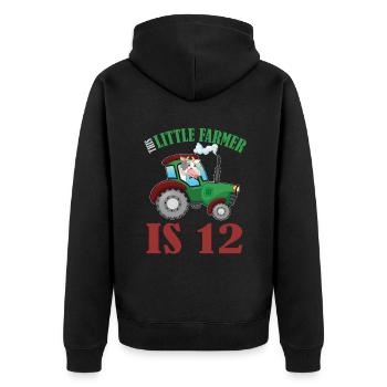 Birth Born Age 12 Years Old Farmer Cow Tractor - Unisex Premium Bio Zip Hoodie - Schwarz - Hinten - Nico (187cm)