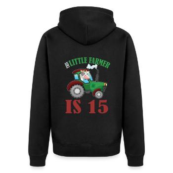 Birth Born Age 15 Years Old Farmer Cow Tractor - Unisex Premium Bio Zip Hoodie - Schwarz - Hinten - Nico (187cm)