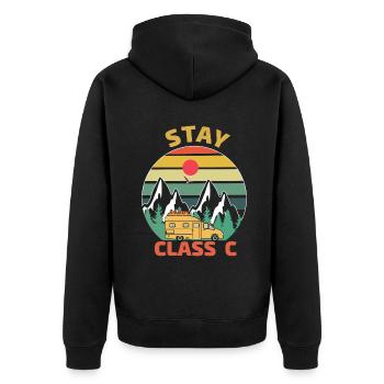 Vintage Stay Camp Camper Motor Home Camping - Unisex Premium Organic Zip Hoodie - black - Back - Nico (187cm)