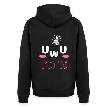 OwO UwU Face Age 15 Year Old Anime Aesthetic Otaku - Unisex Premium Bio Zip Hoodie - Schwarz - Hinten - Nico (187cm)