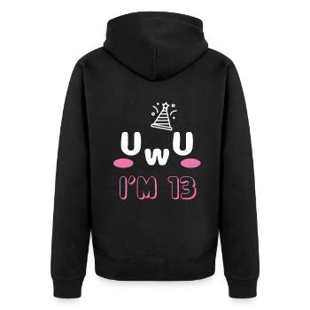 OwO UwU Face Age 13 Year Old Anime Aesthetic Otaku - Unisex Premium Bio Zip Hoodie - Schwarz - Hinten - Nico (187cm)