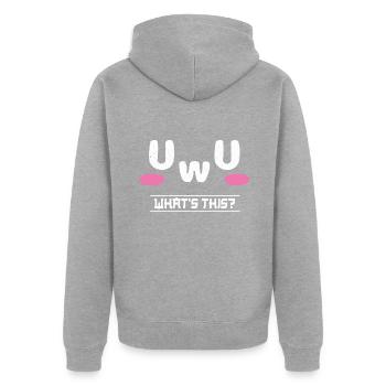 What Is UwU Face Vaporwave Anime Aesthetic Otaku - Unisex Premium Bio Zip Hoodie - Grau meliert - Hinten - Nico (187cm)