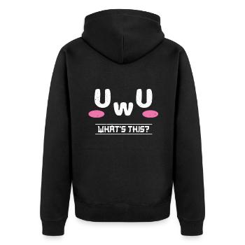 What Is UwU Face Vaporwave Anime Aesthetic Otaku - Unisex Premium Bio Zip Hoodie - Schwarz - Hinten - Nico (187cm)