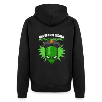 Out of This World Funny Alien Believer for - Unisex Premium Organic Zip Hoodie - black - Back - Nico (187cm)