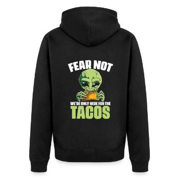 Fear Not Funny Alien Alien WordPlay - Unisex Premium Organic Zip Hoodie - black - Back - Nico (187cm)