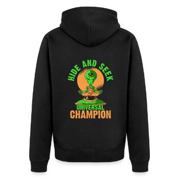 Verstecken und suchen Champ Lustiges - Unisex Premium Bio Zip Hoodie - Schwarz - Hinten - Nico (187cm)