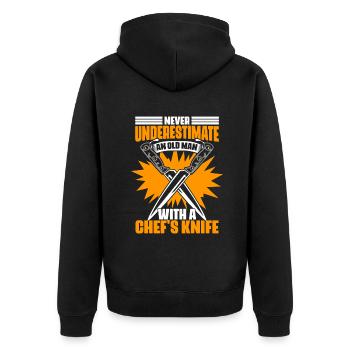 Never underestimate an old man Funny - Unisex Premium Organic Zip Hoodie - black - Back - Nico (187cm)