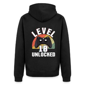 Retro Gamer Video Game Lover Gamer Age 10 Unlocked - Unisex Premium Bio Zip Hoodie - Schwarz - Hinten - Nico (187cm)