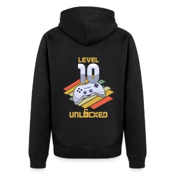 Retro Video Game Lover Age 10 Level Unlocked - Unisex Premium Bio Zip Hoodie - Schwarz - Hinten - Nico (187cm)