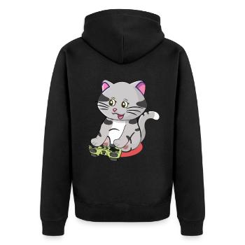 Cute Gaming Cat Playing Video Game Lover Gaming - Unisex Premium Organic Zip Hoodie - black - Back - Nico (187cm)