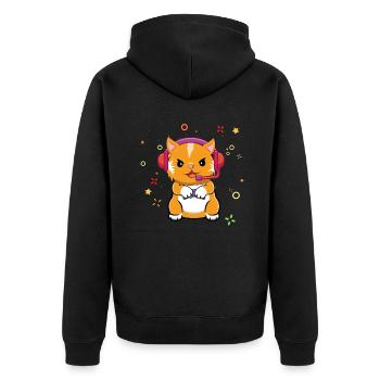 Gaming Cat Playing Video Game Lover Gaming - Unisex Premium Organic Zip Hoodie - black - Back - Nico (187cm)