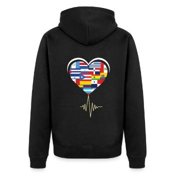 Love Heart Spanish Flags Hispanic Heritage Month - Unisex Premium Organic Zip Hoodie - black - Back - Nico (187cm)