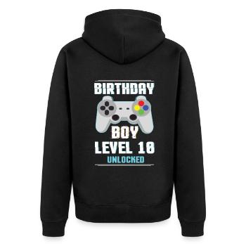 Gamer Boy Video Game Lover Age 10 Level Unlocked - Unisex Premium Bio Zip Hoodie - Schwarz - Hinten - Nico (187cm)