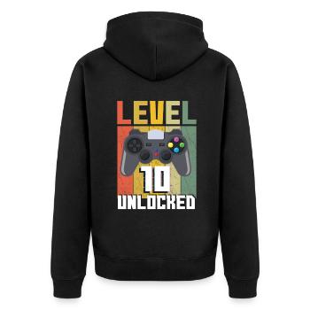 Vintage Gamer Video Game Lover Age 10 Unlocked - Unisex Premium Bio Zip Hoodie - Schwarz - Hinten - Nico (187cm)