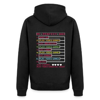 Perfect Is Play Video Game Day Lover Gaming - Unisex Premium Bio Zip Hoodie - Schwarz - Hinten - Nico (187cm)