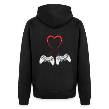 Love Controller Play Video Game Heart Gamer Gaming - Unisex Premium Bio Zip Hoodie - Schwarz - Hinten - Nico (187cm)