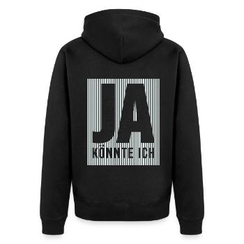 ja könnte ich - Unisex Premium Bio Zip Hoodie - Schwarz - Hinten - Nico (187cm)