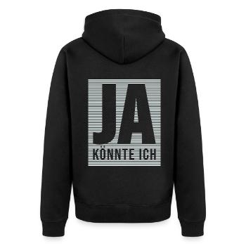 ja könnte ich - Unisex Premium Bio Zip Hoodie - Schwarz - Hinten - Nico (187cm)