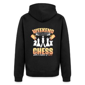Wochenendprognose Lustiger Schachspiel-Enthusiast - Unisex Premium Bio Zip Hoodie - Schwarz - Hinten - Nico (187cm)