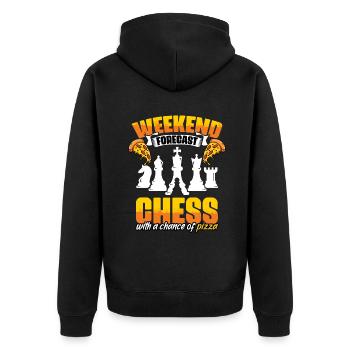 Wochenendprognose Lustiger Schachspiel-Enthusiast - Unisex Premium Bio Zip Hoodie - Schwarz - Hinten - Nico (187cm)