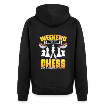 Wochenendprognose Lustiger Schachspiel-Enthusiast - Unisex Premium Bio Zip Hoodie - Schwarz - Hinten - Nico (187cm)