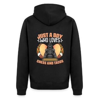 Just a boy who played funny chessboard games for - Unisex Premium Organic Zip Hoodie - black - Back - Nico (187cm)