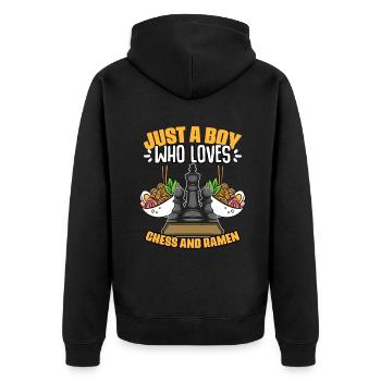 Just a boy who played funny chessboard games for - Unisex Premium Organic Zip Hoodie - black - Back - Nico (187cm)