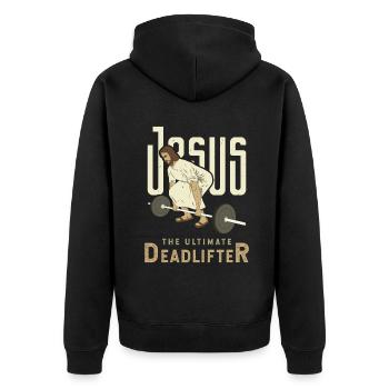 Christ Cross Love Jesus Lifter Christian - Unisex Premium Organic Zip Hoodie - black - Back - Nico (187cm)