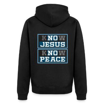 Know Jesus Know Peace Lord God Christian Pastor - Unisex Premium Bio Zip Hoodie - Schwarz - Hinten - Nico (187cm)
