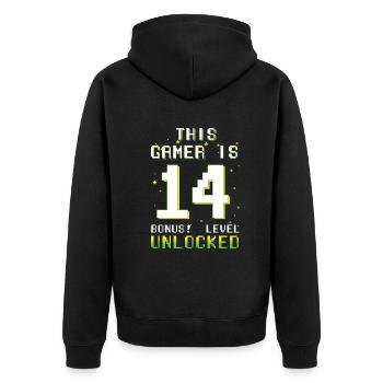This Gamer Video Game Lover Gamer Age 14 - Unisex Premium Bio Zip Hoodie - Schwarz - Hinten - Nico (187cm)