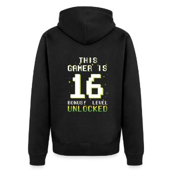 Ce gamer amateur de jeux vidéo Gamer Age 16 - Veste à capuche bio Premium Unisexe - noir - Dos - Nico (187cm)