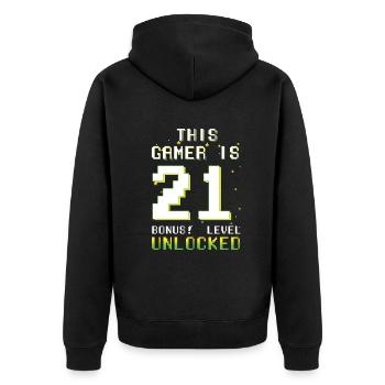 Ce gamer amateur de jeux vidéo Gamer Age 21 - Veste à capuche bio Premium Unisexe - noir - Dos - Nico (187cm)