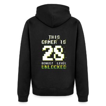 This Gamer Video Game Lover Gamer Age 28 - Unisex Premium Bio Zip Hoodie - Schwarz - Hinten - Nico (187cm)