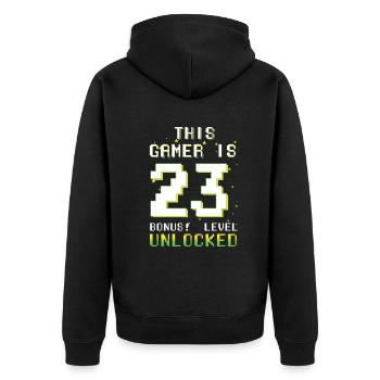 This Gamer Video Game Lover Gamer Age 23 - Unisex Premium Bio Zip Hoodie - Schwarz - Hinten - Nico (187cm)