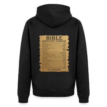 Funny Bible Emergency Number Jesus Christian - Unisex Premium Bio Zip Hoodie - Schwarz - Hinten - Nico (187cm)