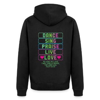 Danse Chanter Louange Vivre Amour Jésus Pasteur Chrétien - Veste à capuche bio Premium Unisexe - noir - Dos - Nico (187cm)