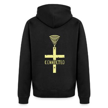 Connected Lord God Jesus Christian Pastor - Unisex Premium Bio Zip Hoodie - Schwarz - Hinten - Nico (187cm)