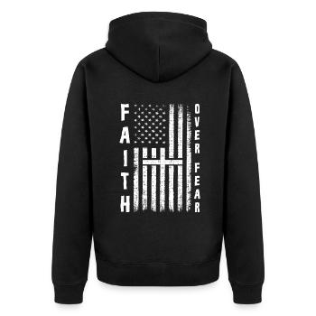 Lord God Faith Over Fear USA Christian Jesus - Unisex Premium Bio Zip Hoodie - Schwarz - Hinten - Nico (187cm)