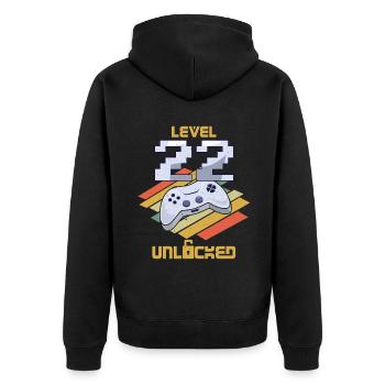 Amateur de jeux vidéo rétro Age 22 Niveau débloqué - Veste à capuche bio Premium Unisexe - noir - Dos - Nico (187cm)