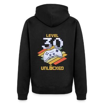 Retro Video Game Lover Age 30 Level Unlocked - Unisex Premium Bio Zip Hoodie - Schwarz - Hinten - Nico (187cm)
