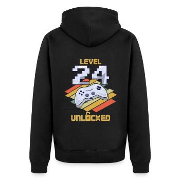 Retro Video Game Lover Age 24 Level Unlocked - Unisex Premium Bio Zip Hoodie - Schwarz - Hinten - Nico (187cm)
